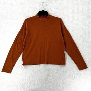 Everlane Turtleneck Top Womens SMALL Orange‎ Cropped 100% Cotton Shirt